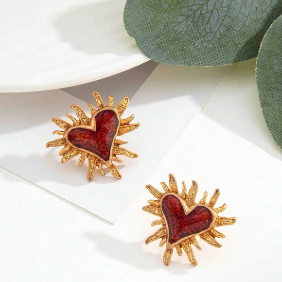 Fiery Red Sacred Heart~ Jesus Immaculate Mary Radiant Burst Beam Glow Gleam Stud - Picture 5 of 7